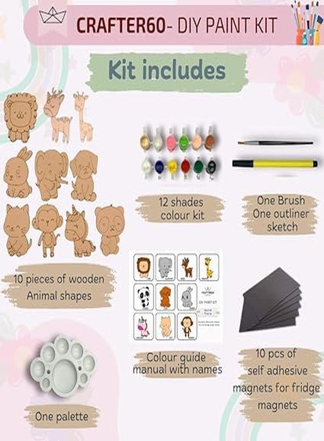 CRAFTER60 DIY Wooden Painting Kit for Kids 5+ - DIY Art & Craft Set with Paints, Brushes & Cutouts - Educational Creative Toy (Animal) - Image 2